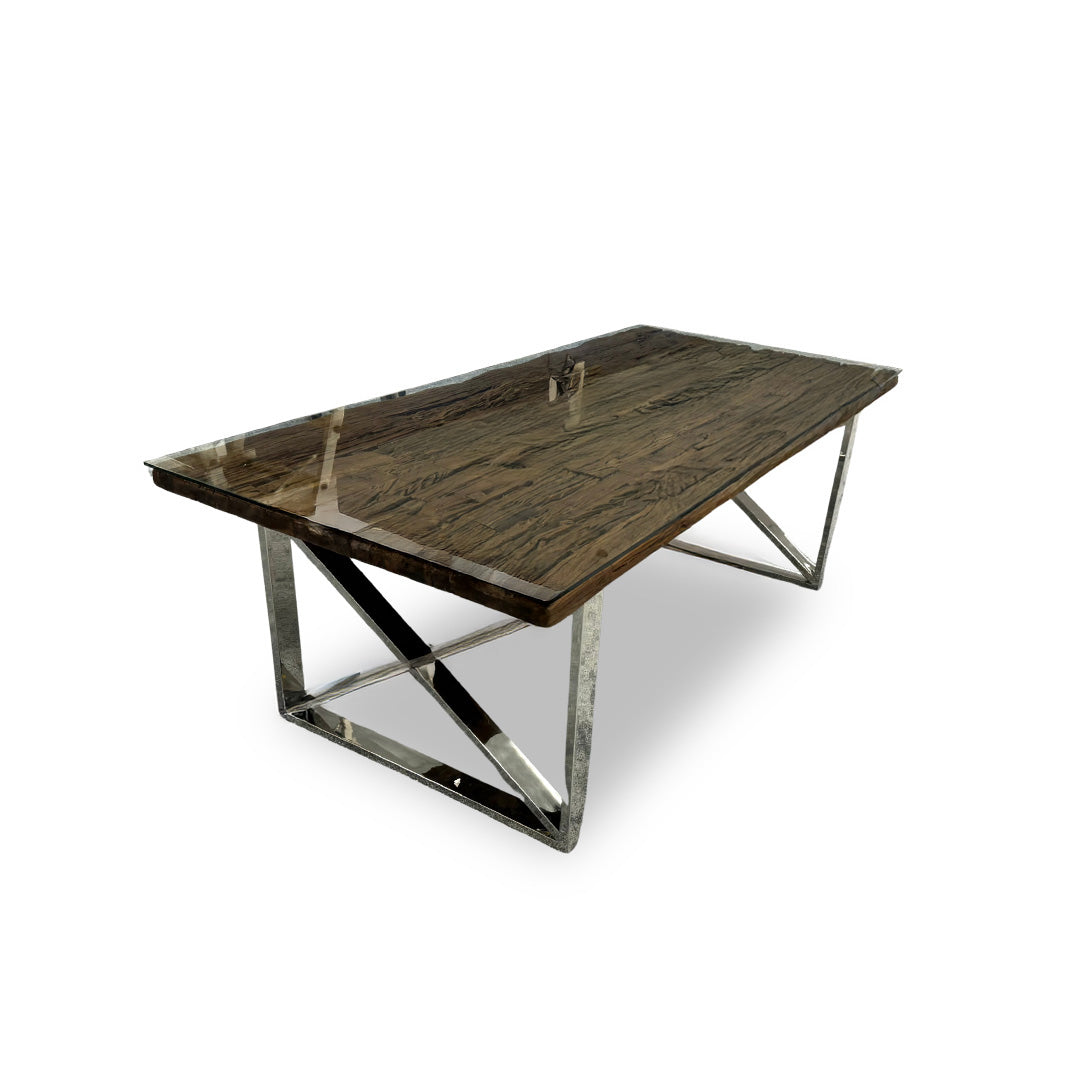 ‘Chennai’ Rustic Wood Dining Table with X-Shaped Legs