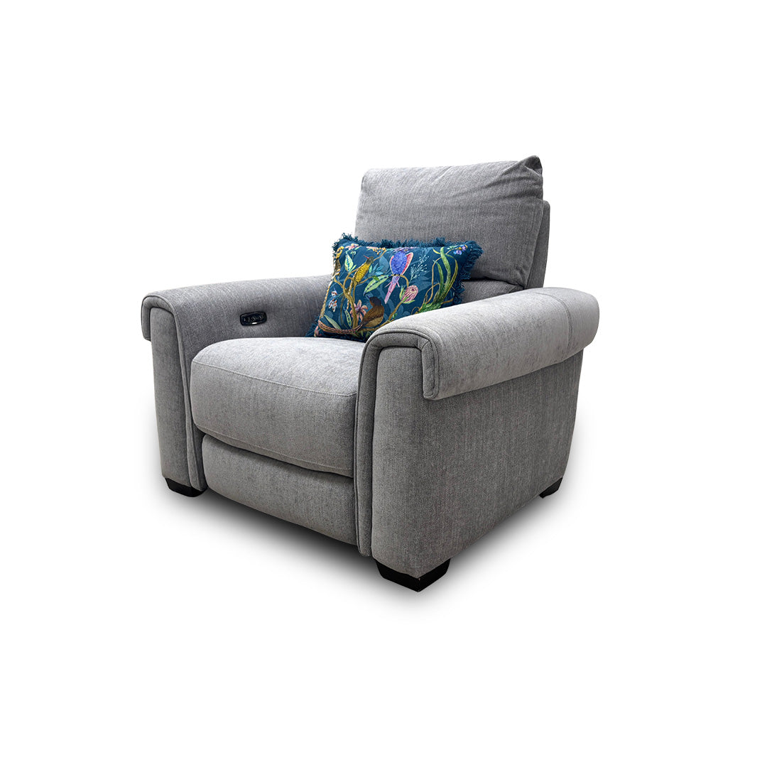 ‘Nixon’ Fab-Mil-R451 Pewter Fabric Power Recliner Chair