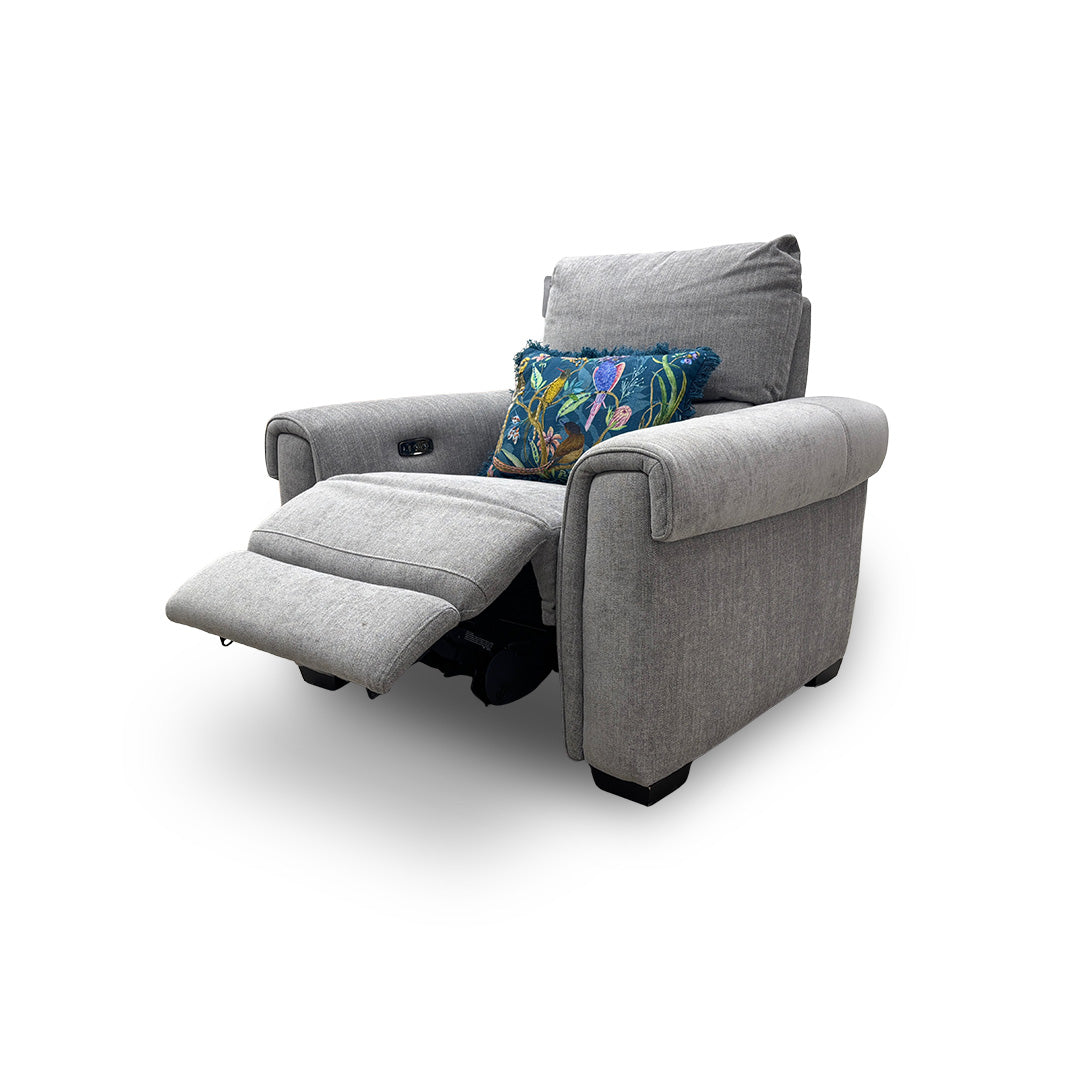 ‘Nixon’ Fab-Mil-R451 Pewter Fabric Power Recliner Chair