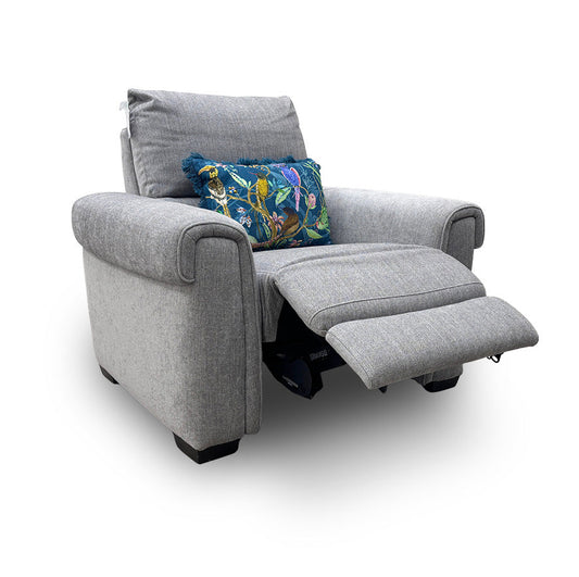 ‘Nixon’ Fab-Mil-R451 Pewter Fabric Power Recliner Chair Furniture Village