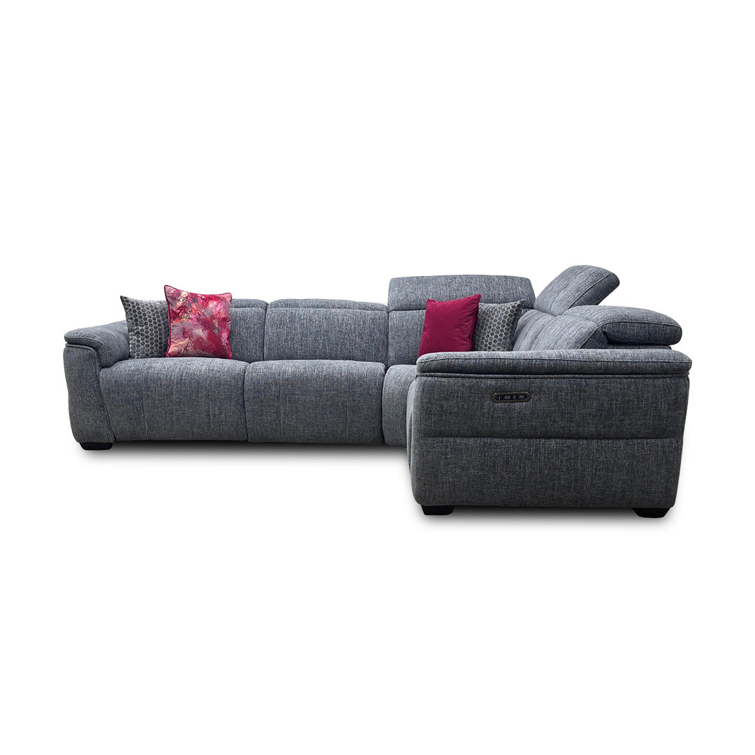 ‘Inca’ 13345 Anivia Dark Grey Fabric Double Power Recliner Corner Sofa with Power Headrests