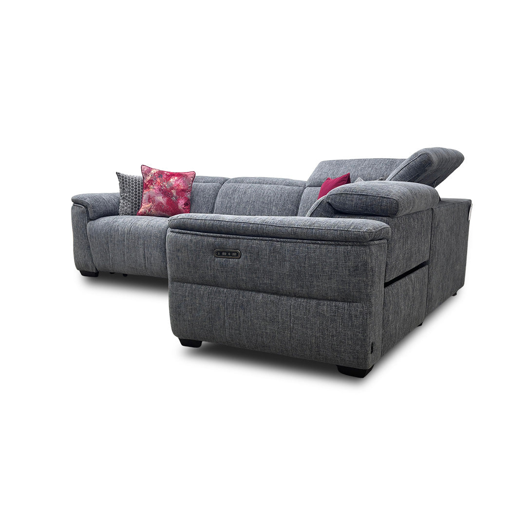 ‘Inca’ 13345 Anivia Dark Grey Fabric Double Power Recliner Corner Sofa with Power Headrests