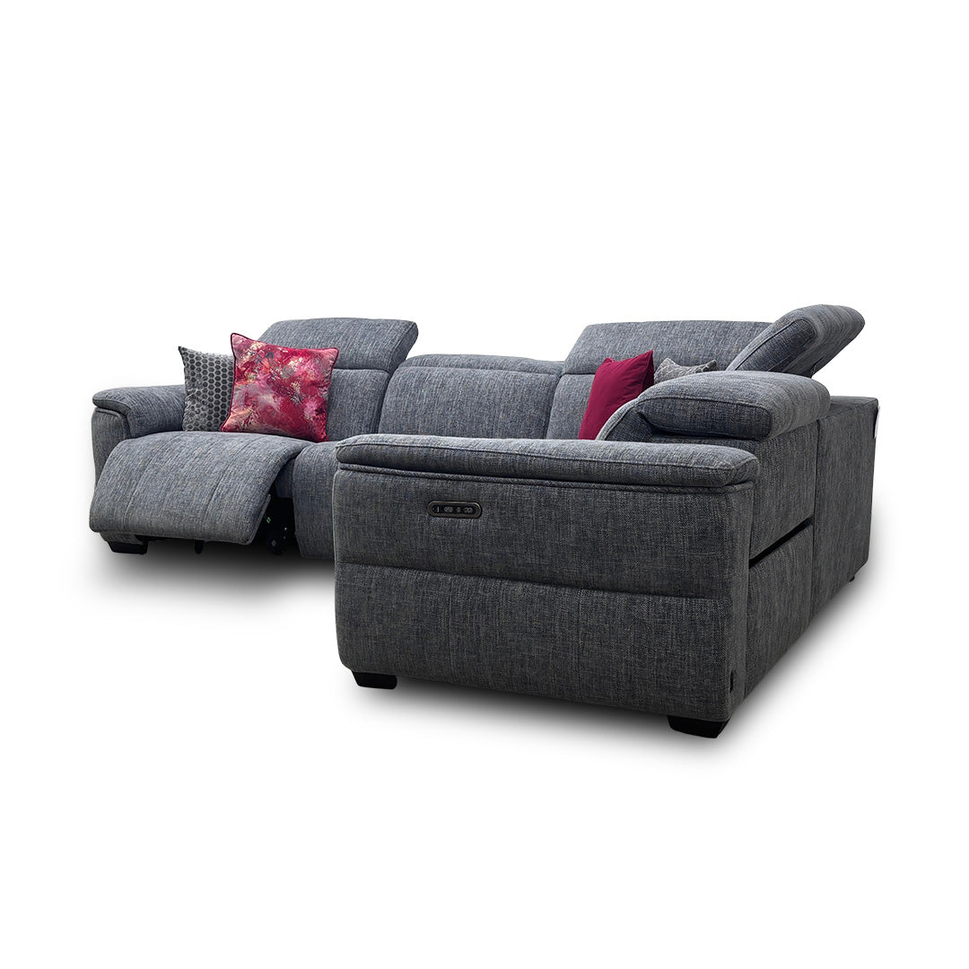‘Inca’ 13345 Anivia Dark Grey Fabric Double Power Recliner Corner Sofa with Power Headrests