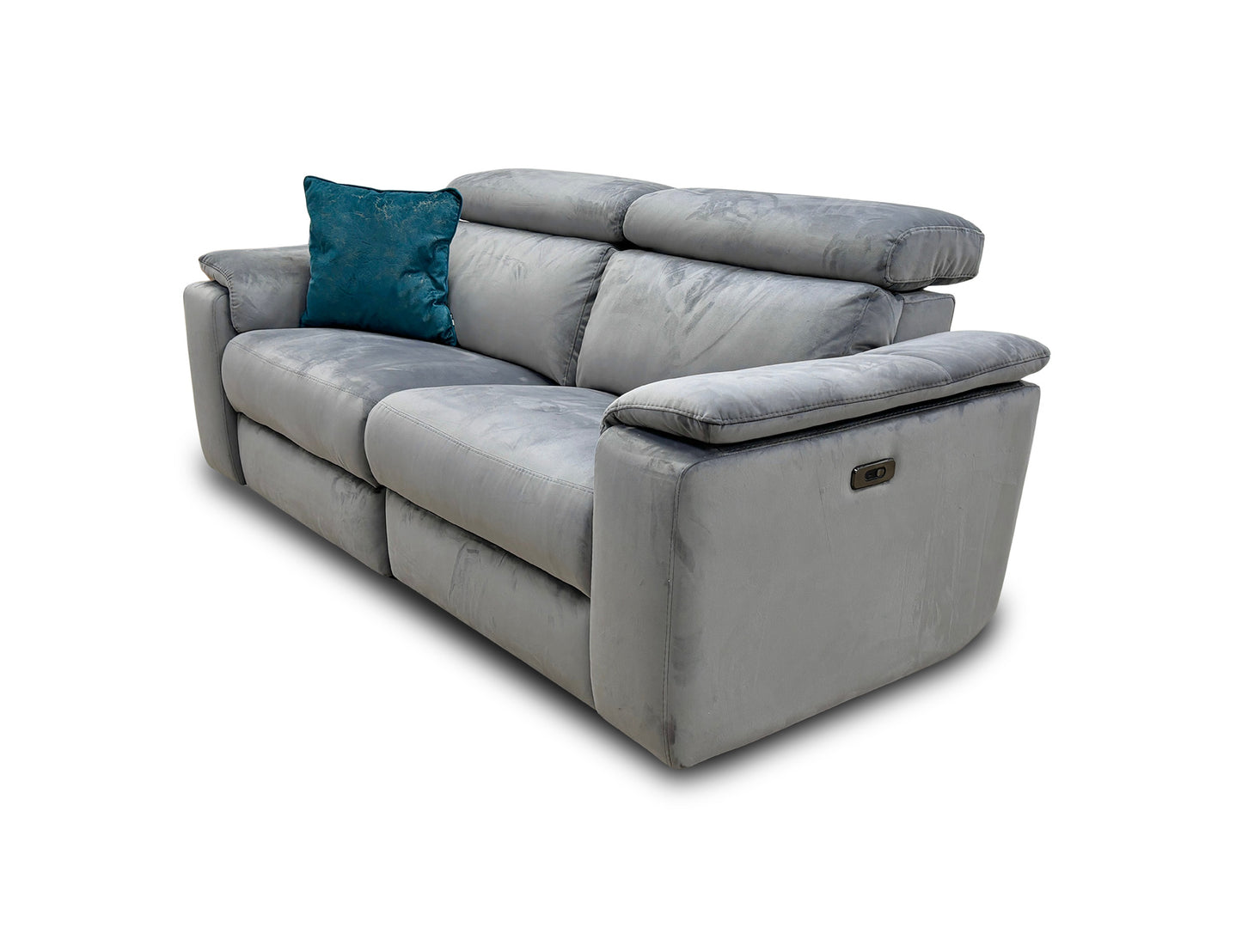 Nicoletti 'Davide' Selma Grigio Grey Velvet 3 Seater Power Recliner Sofa