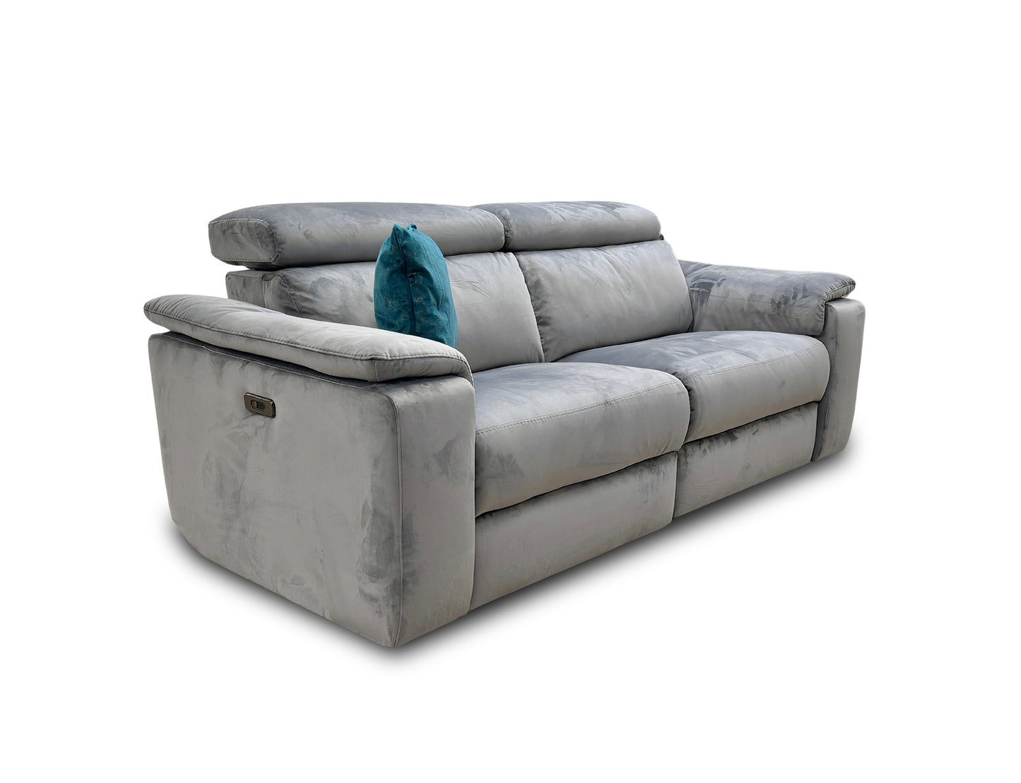 Nicoletti 'Davide' Selma Grigio Grey Velvet 3 Seater Power Recliner Sofa
