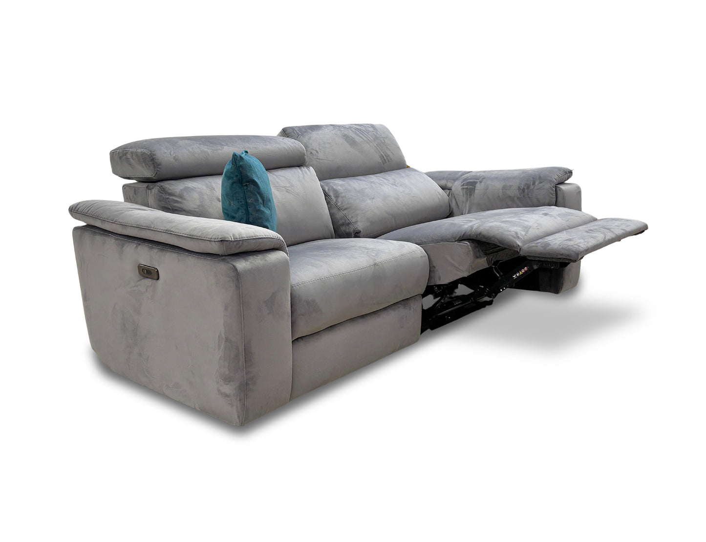 Nicoletti 'Davide' Selma Grigio Grey Velvet 3 Seater Power Recliner Sofa