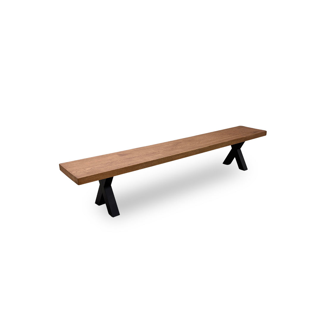 Bodahl 'Njord' 06 Old Bassano Solid Oak 240cm Dining Bench with Metal Shaped X-Legs