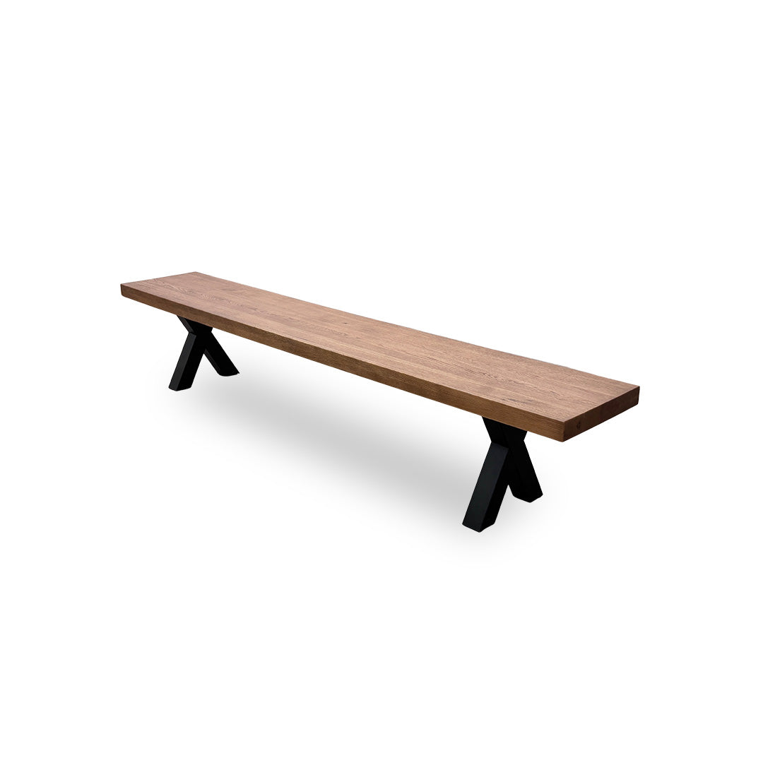 Bodahl 'Njord' 06 Old Bassano Solid Oak 240cm Dining Bench with Metal Shaped X-Legs