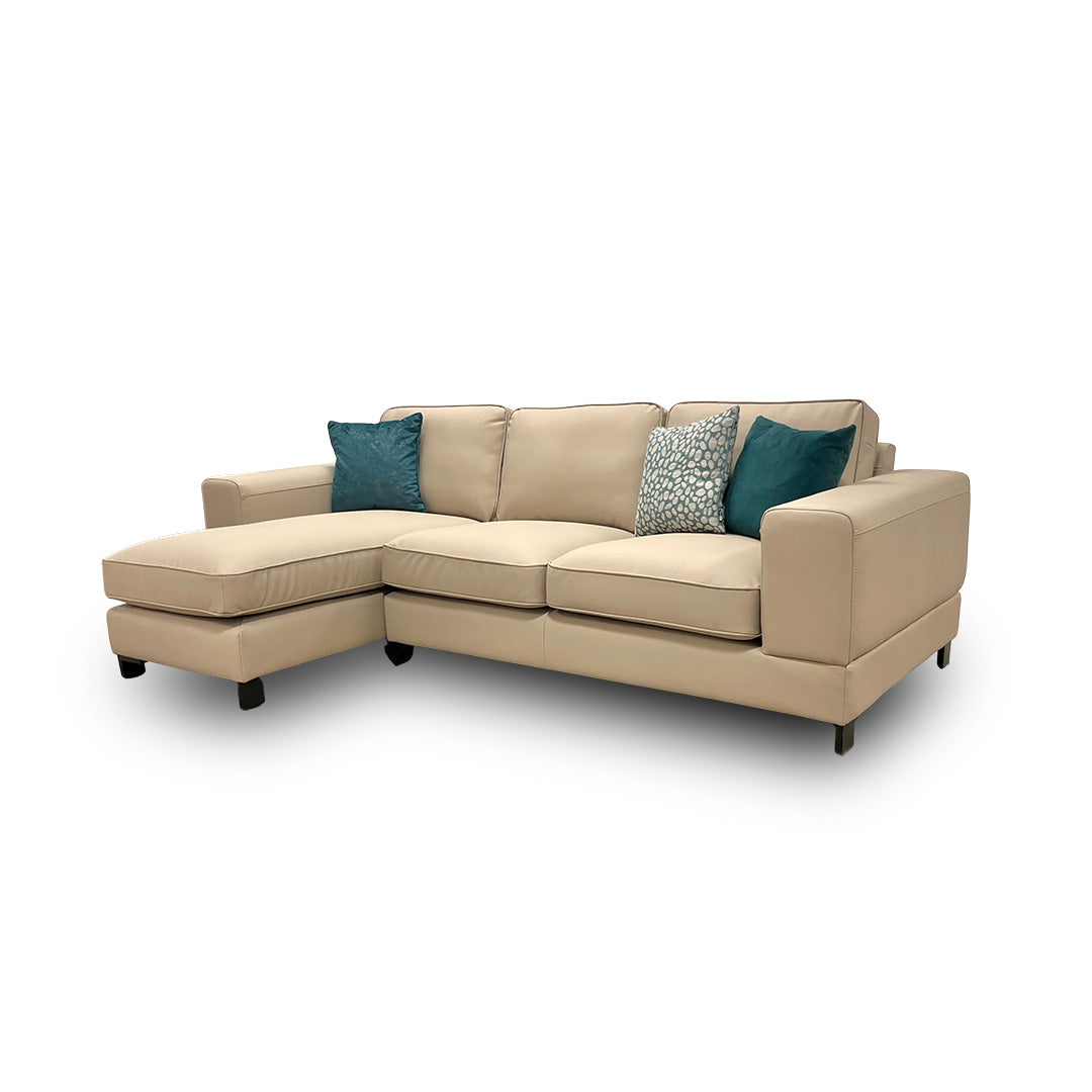 ‘Gianna’ Mocha R-Leather Left Hand Facing Chaise End Sofa