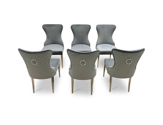 ‘Luann' Silver Velvet Dining Chairs Set of 6