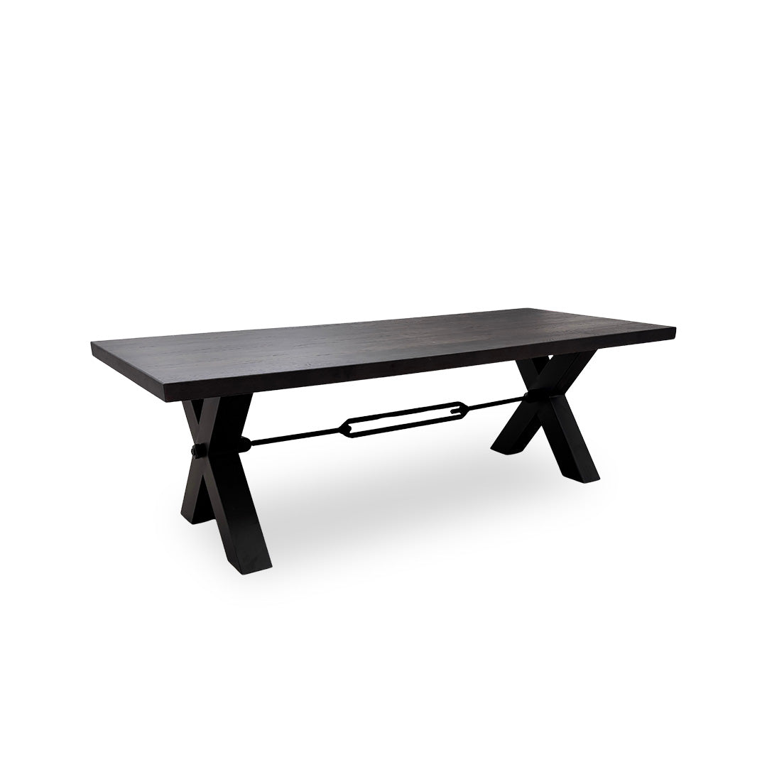 Bodahl ‘Terra’ 02 Smoked Solid Oak Straight Top 240cm Table with X-Shaped Metal Legs