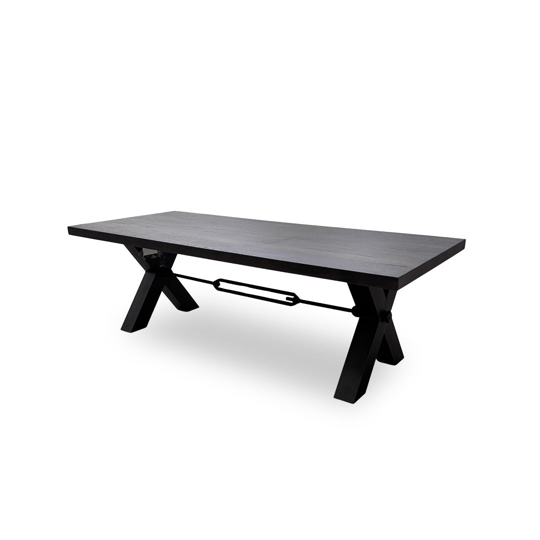 Bodahl ‘Terra’ 02 Smoked Solid Oak Straight Top 240cm Table with X-Shaped Metal Legs