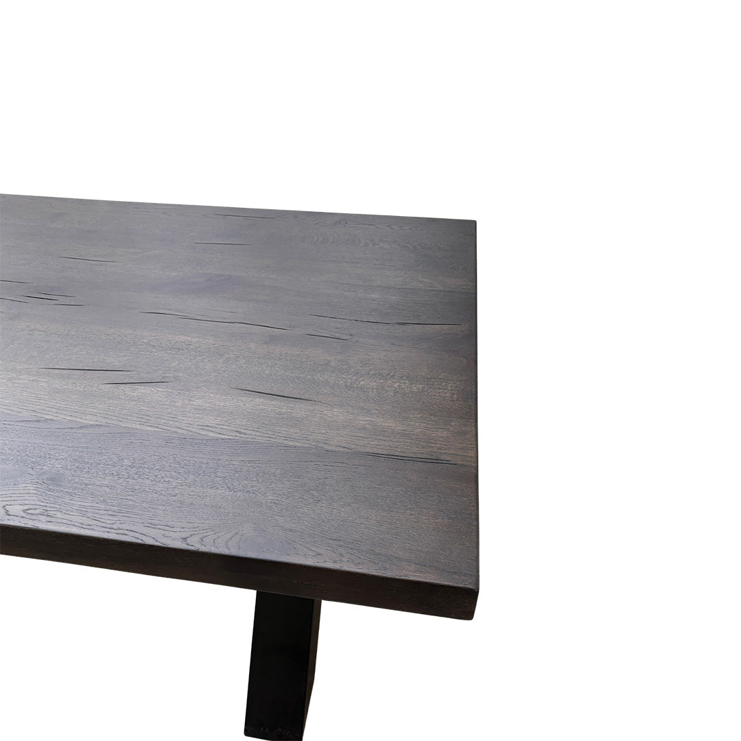 Bodahl ‘Terra’ 02 Smoked Solid Oak Straight Top 240cm Table with X-Shaped Metal Legs