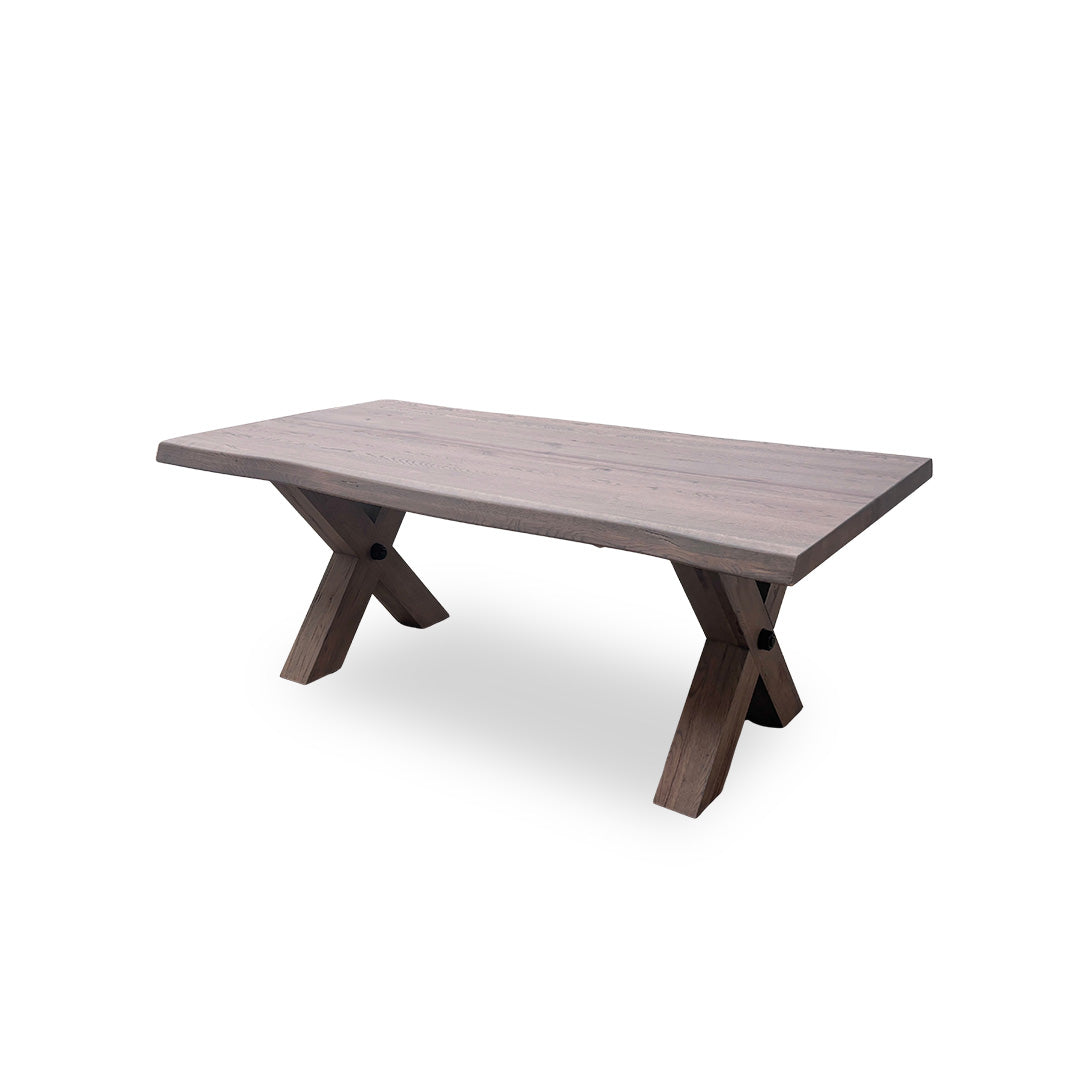 Bodahl 'Terra' 08 Vintage Grey Solid Oak Raw Edge 200cm Table with X-Shaped Legs