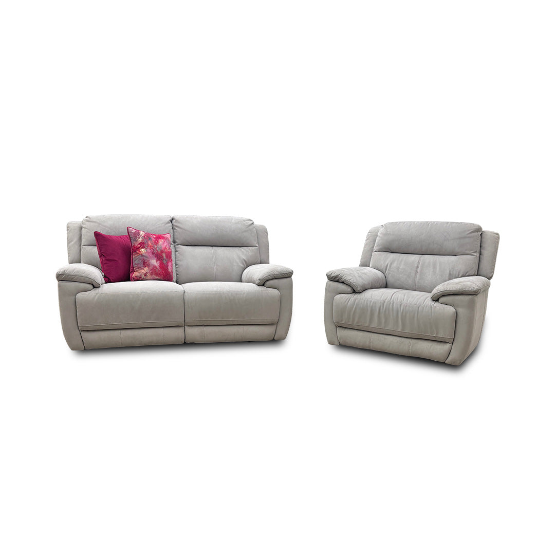'Touch' Bfa-Mad-R02 Feather Heavy Duty Fabric 2 Seater Power Recliner Sofa with USB Ports + 'Touch' Power Recliner Armchair
