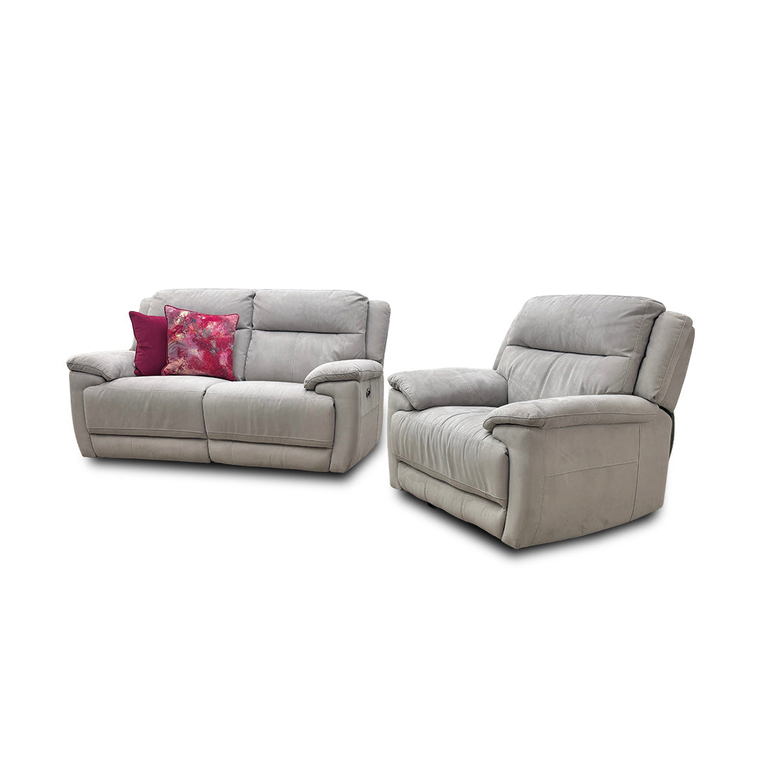 'Touch' Bfa-Mad-R02 Feather Heavy Duty Fabric 2 Seater Power Recliner Sofa with USB Ports + 'Touch' Power Recliner Armchair
