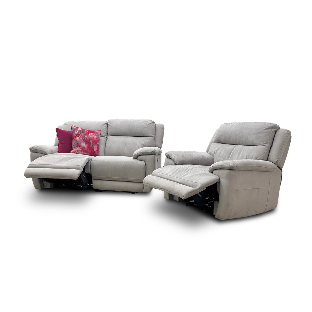 'Touch' Bfa-Mad-R02 Feather Heavy Duty Fabric 2 Seater Power Recliner Sofa with USB Ports + 'Touch' Power Recliner Armchair