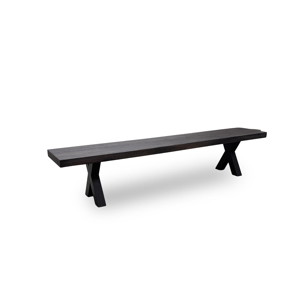Bodahl 'Lok' 02 Smoked Solid Oak 220cm Dining Bench with Metal X-Shaped Legs