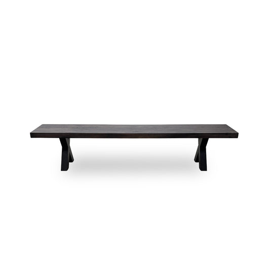 Bodahl 'Lok' 02 Smoked Solid Oak 220cm Dining Bench with Metal X-Shaped Legs