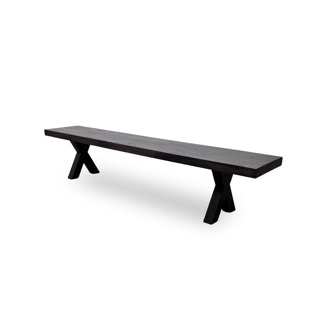 Bodahl 'Lok' 02 Smoked Solid Oak 220cm Dining Bench with Metal X-Shaped Legs