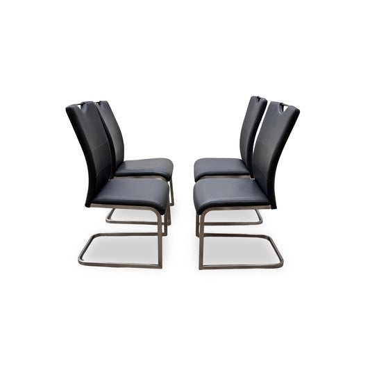 'Bianco' Charcoal Faux Leather Cantilever Dining Chairs - Set of 4