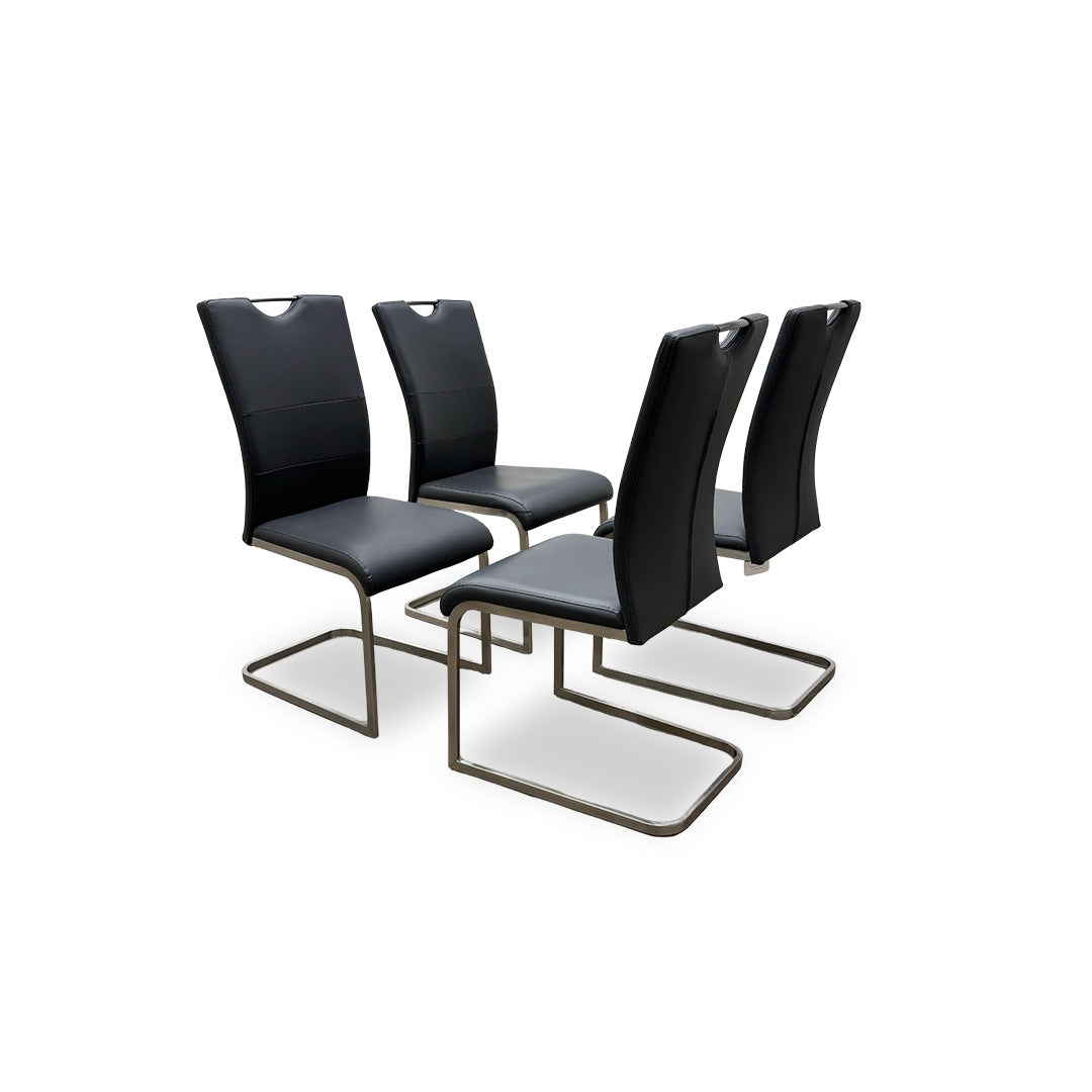 'Bianco' Charcoal Faux Leather Cantilever Dining Chairs - Set of 4