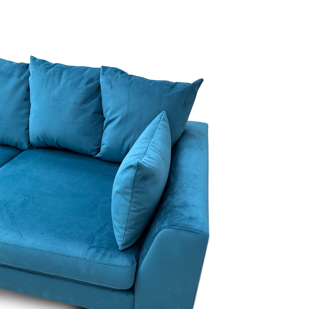 'Plush' Teal Sensual Velvet Pillow Back Left Hand Facing Large Open End Chaise Sofa