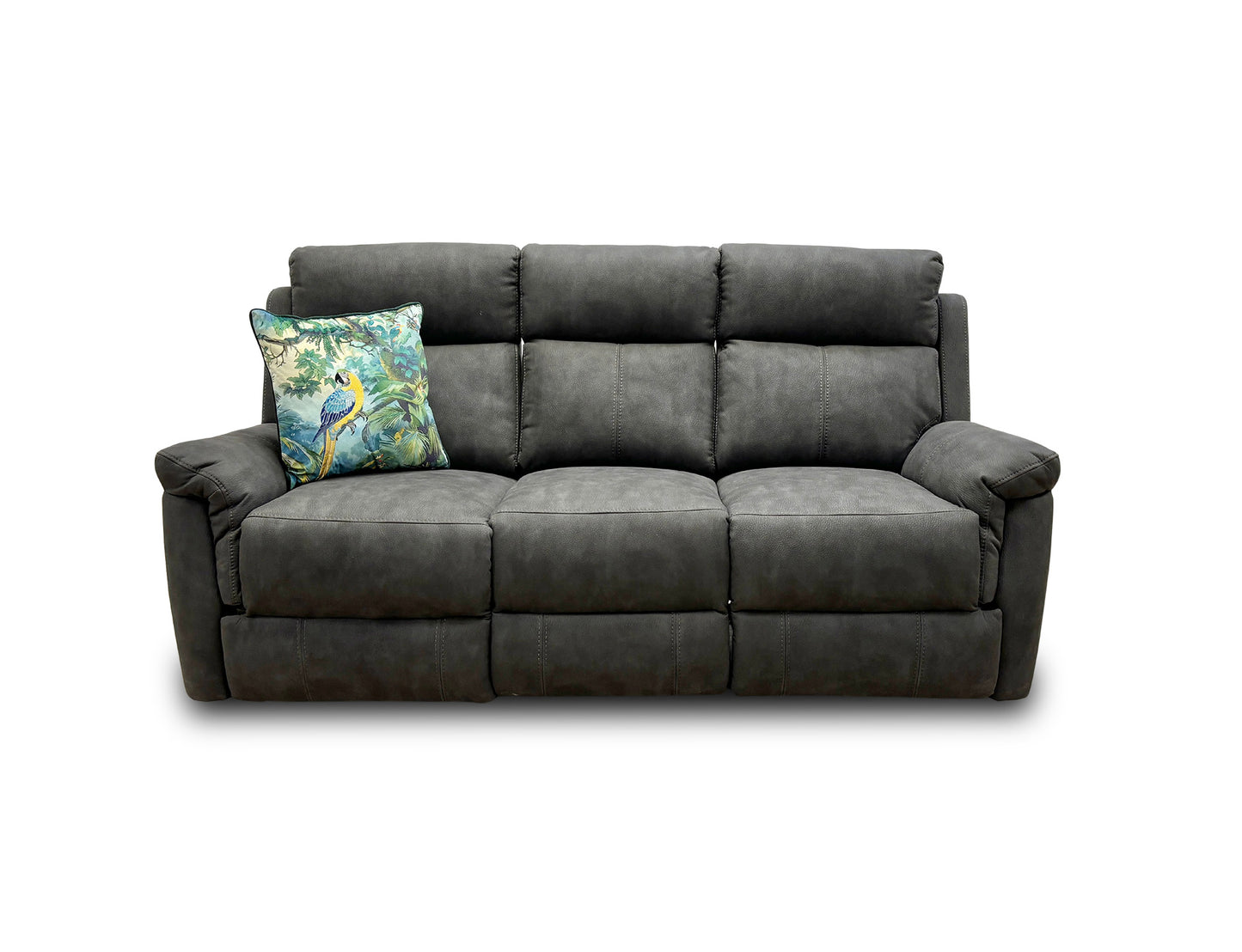 ‘Oscar’ Charcoal Soft Leather Manual Recliner 3 Seater Sofa