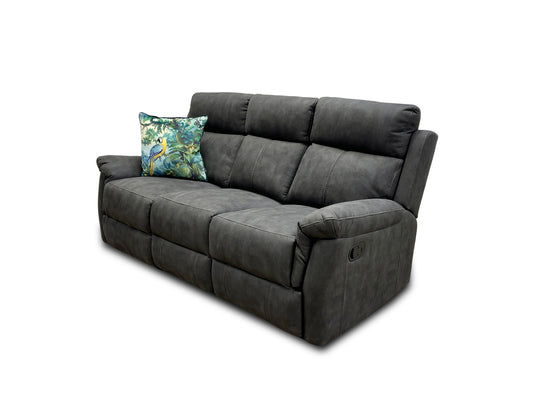 ‘Oscar’ Charcoal Soft Leather Manual Recliner 3 Seater Sofa