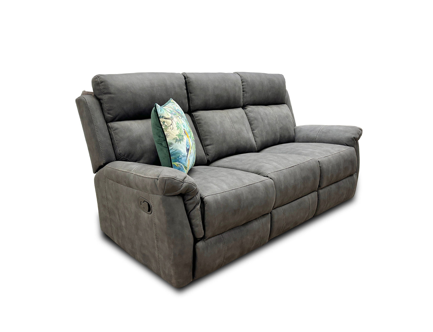 ‘Oscar’ Charcoal Soft Leather Manual Recliner 3 Seater Sofa