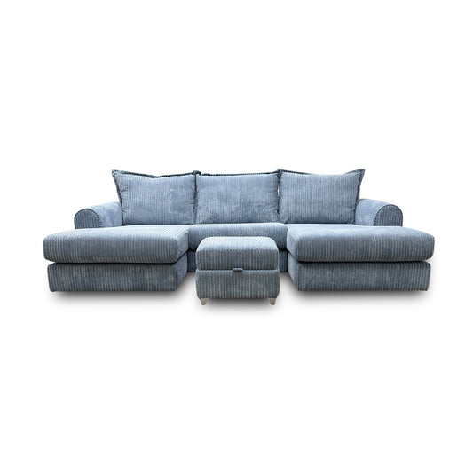 'Serenis' Sky Rest Chord Small Double Ended Chaise Sofa + Small Storage Footstool