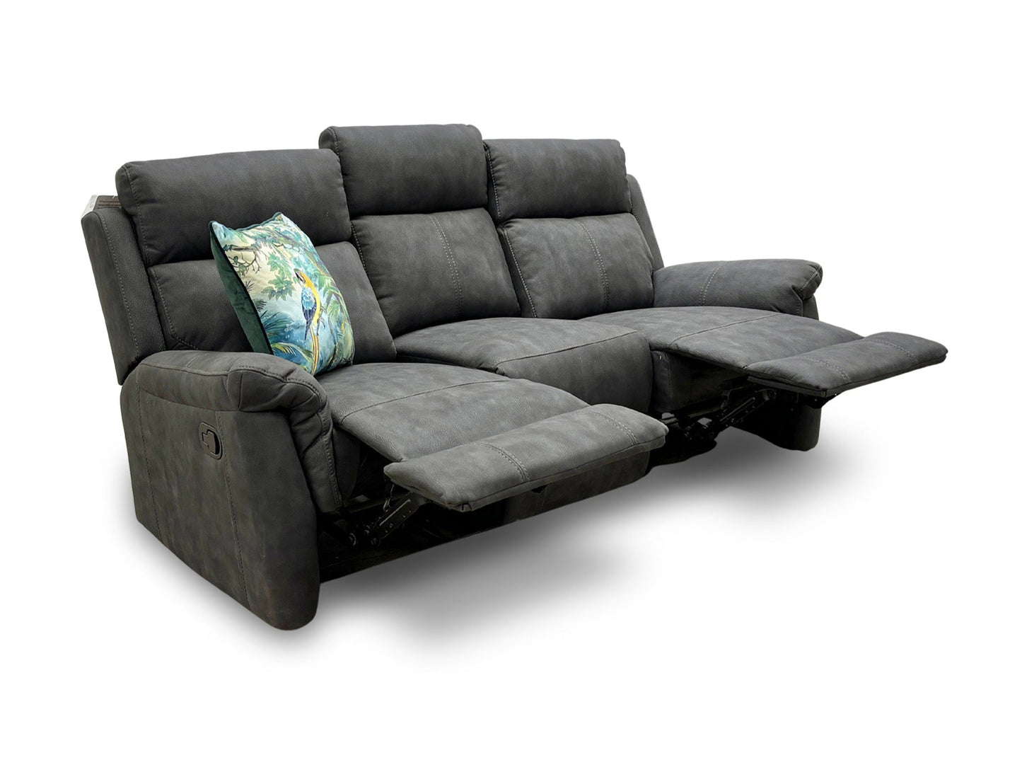 ‘Oscar’ Charcoal Soft Leather Manual Recliner 3 Seater Sofa