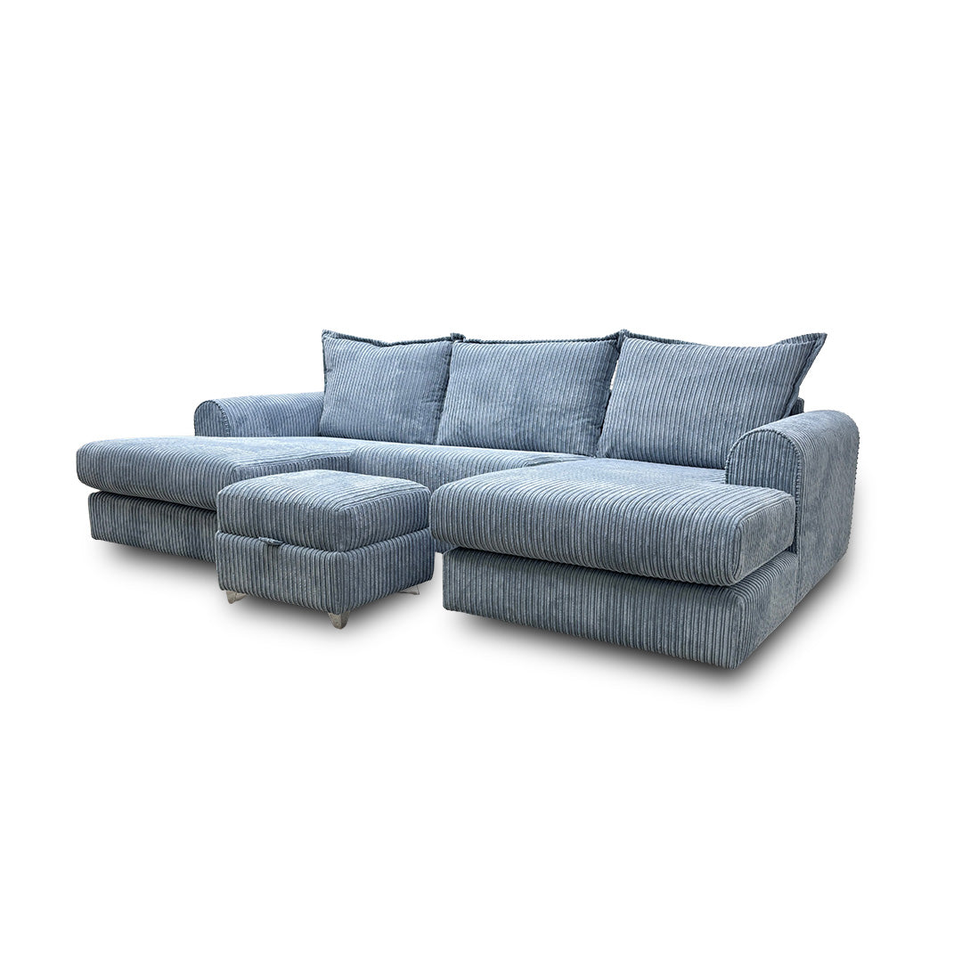 'Serenis' Sky Rest Chord Small Double Ended Chaise Sofa + Small Storage Footstool