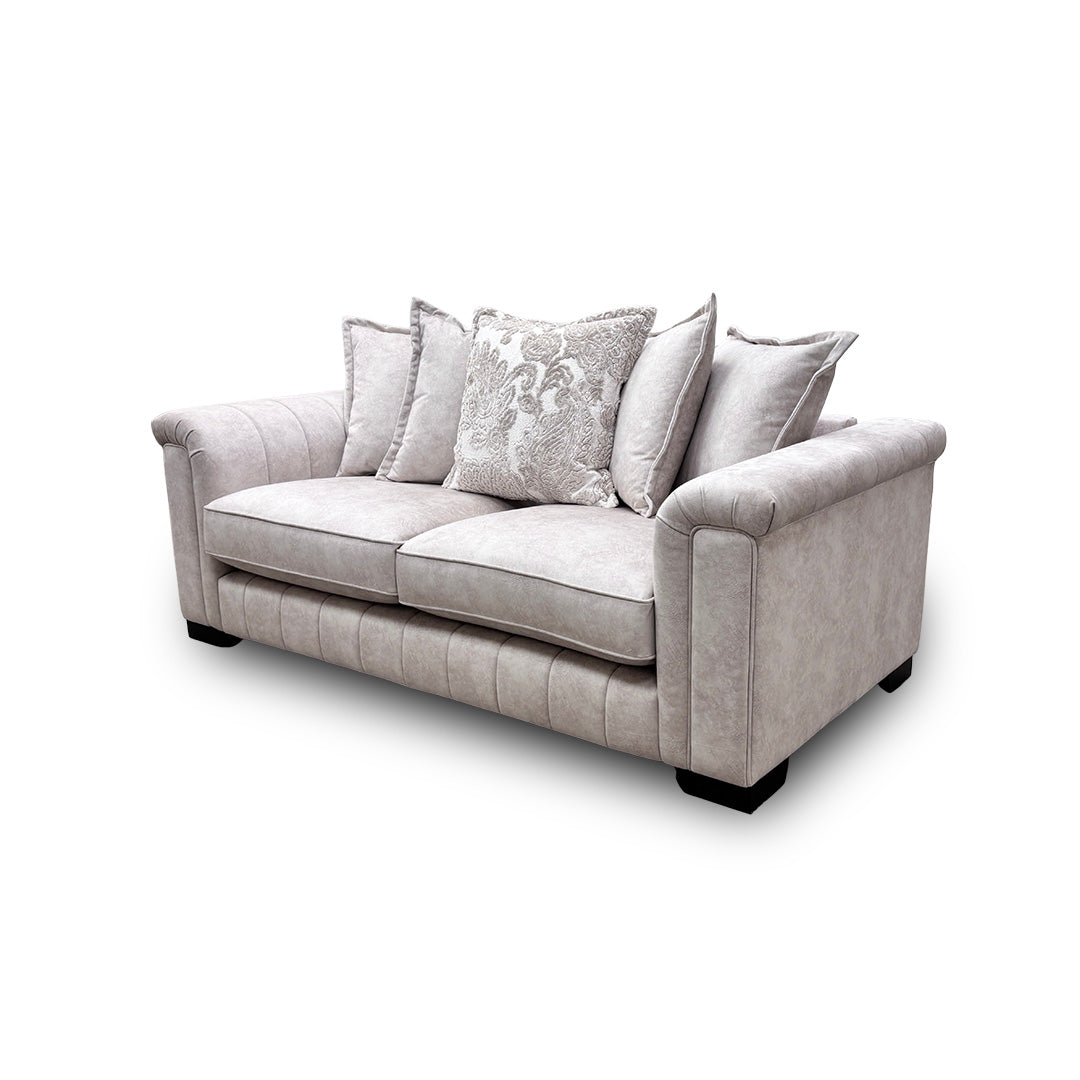 'Dolcie' Cream Combination Dolcie Combination Velvet Pillow Back 3 Seater Sofa