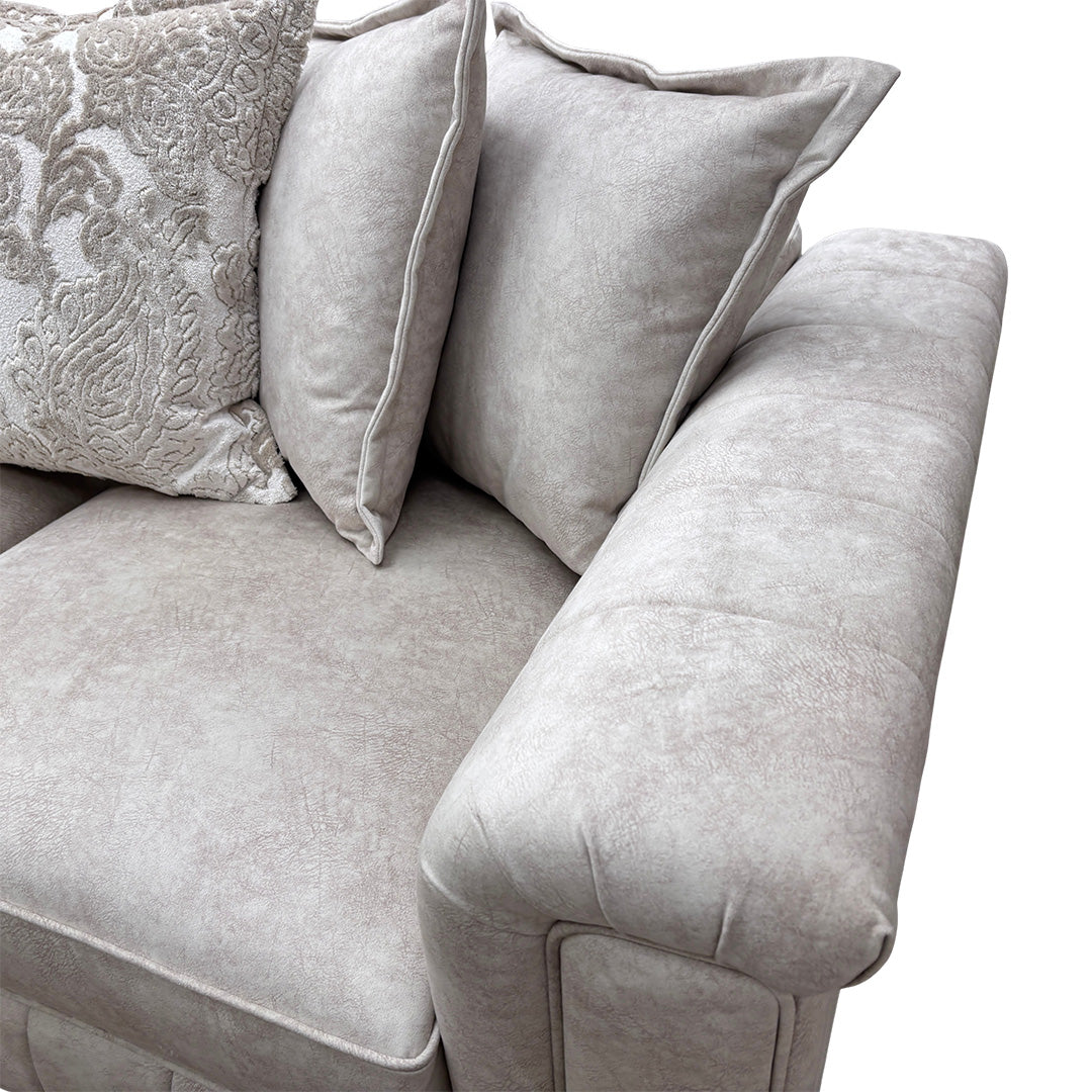 'Dolcie' Cream Combination Dolcie Combination Velvet Pillow Back 3 Seater Sofa