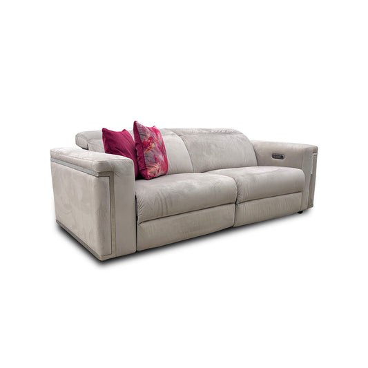 'Cora' Silver Velvet 3 Seater Power Recliner Sofa with Power Headrests