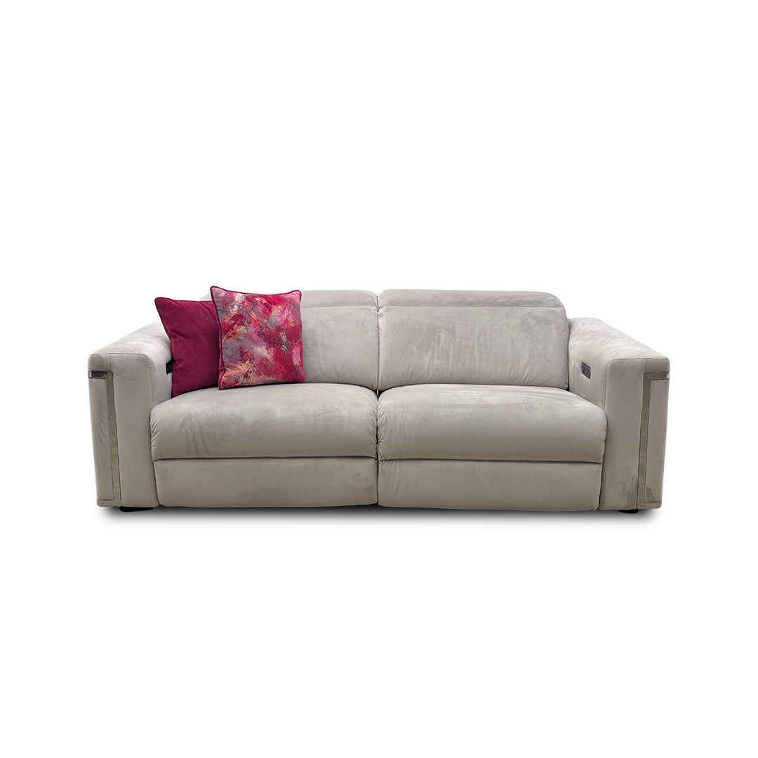 'Cora' Silver Velvet 3 Seater Power Recliner Sofa with Power Headrests