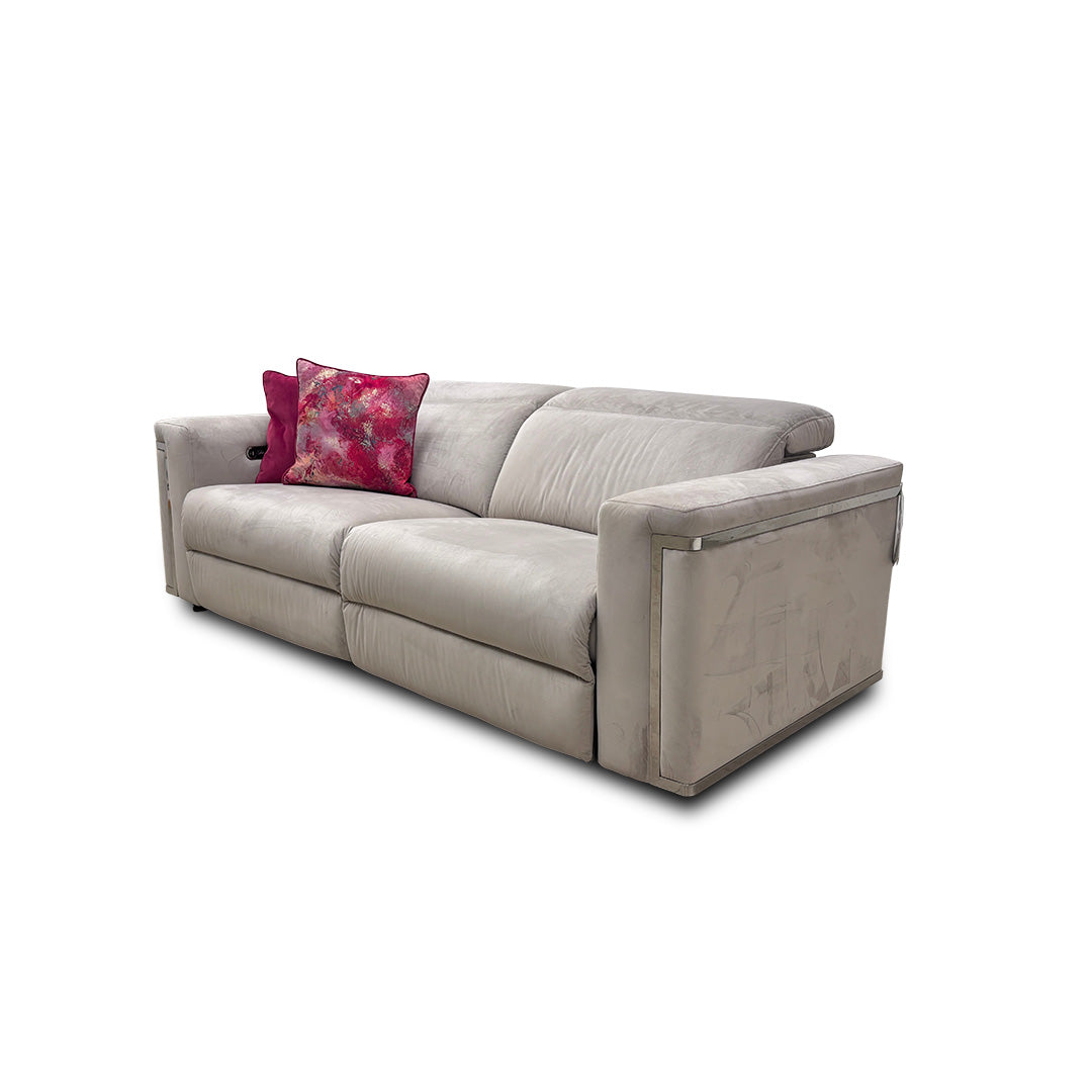 'Cora' Silver Velvet 3 Seater Power Recliner Sofa with Power Headrests
