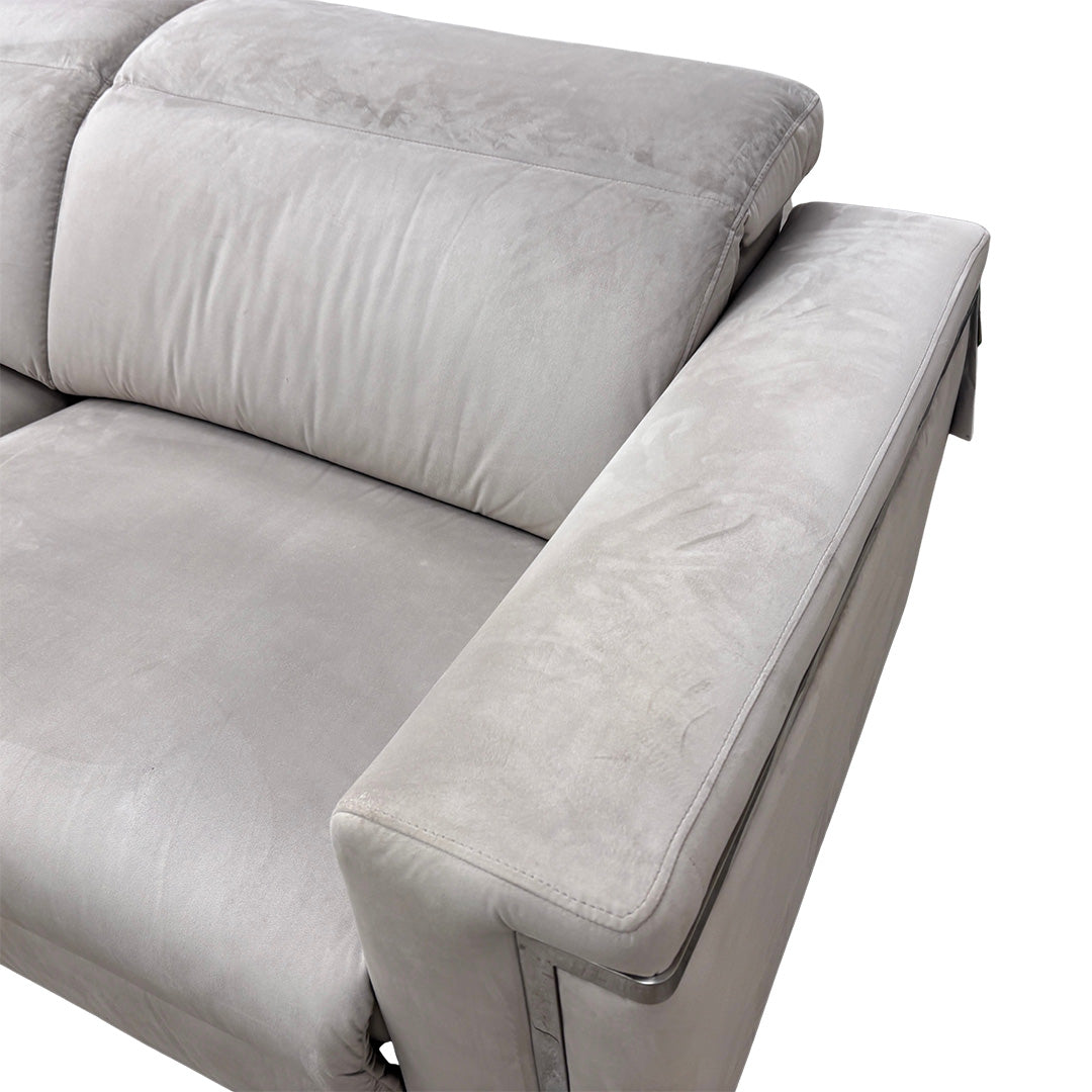 'Cora' Silver Velvet 3 Seater Power Recliner Sofa with Power Headrests