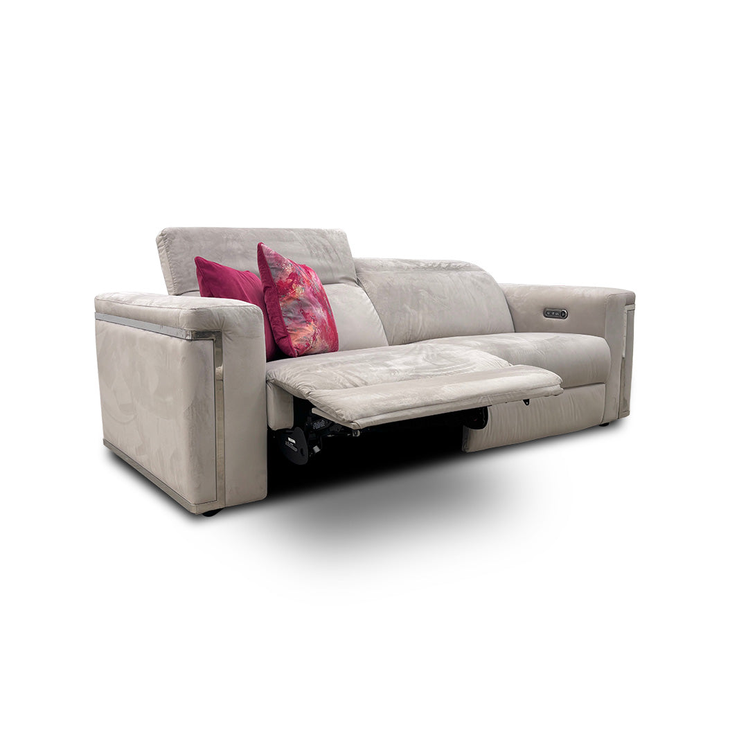 'Cora' Silver Velvet 3 Seater Power Recliner Sofa with Power Headrests