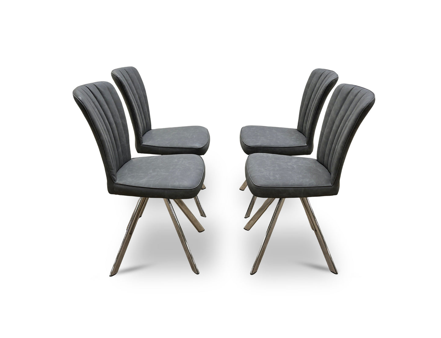 'Vegas' Dark Grey Faux Leather Swivel Dining Chairs - Set of 4