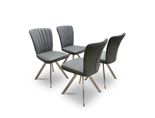 'Vegas' Dark Grey Faux Leather Swivel Dining Chairs - Set of 4