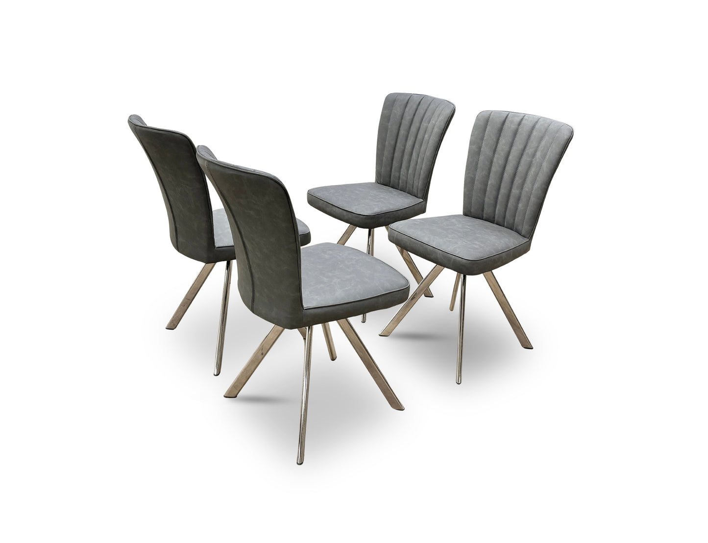 'Vegas' Dark Grey Faux Leather Swivel Dining Chairs - Set of 4
