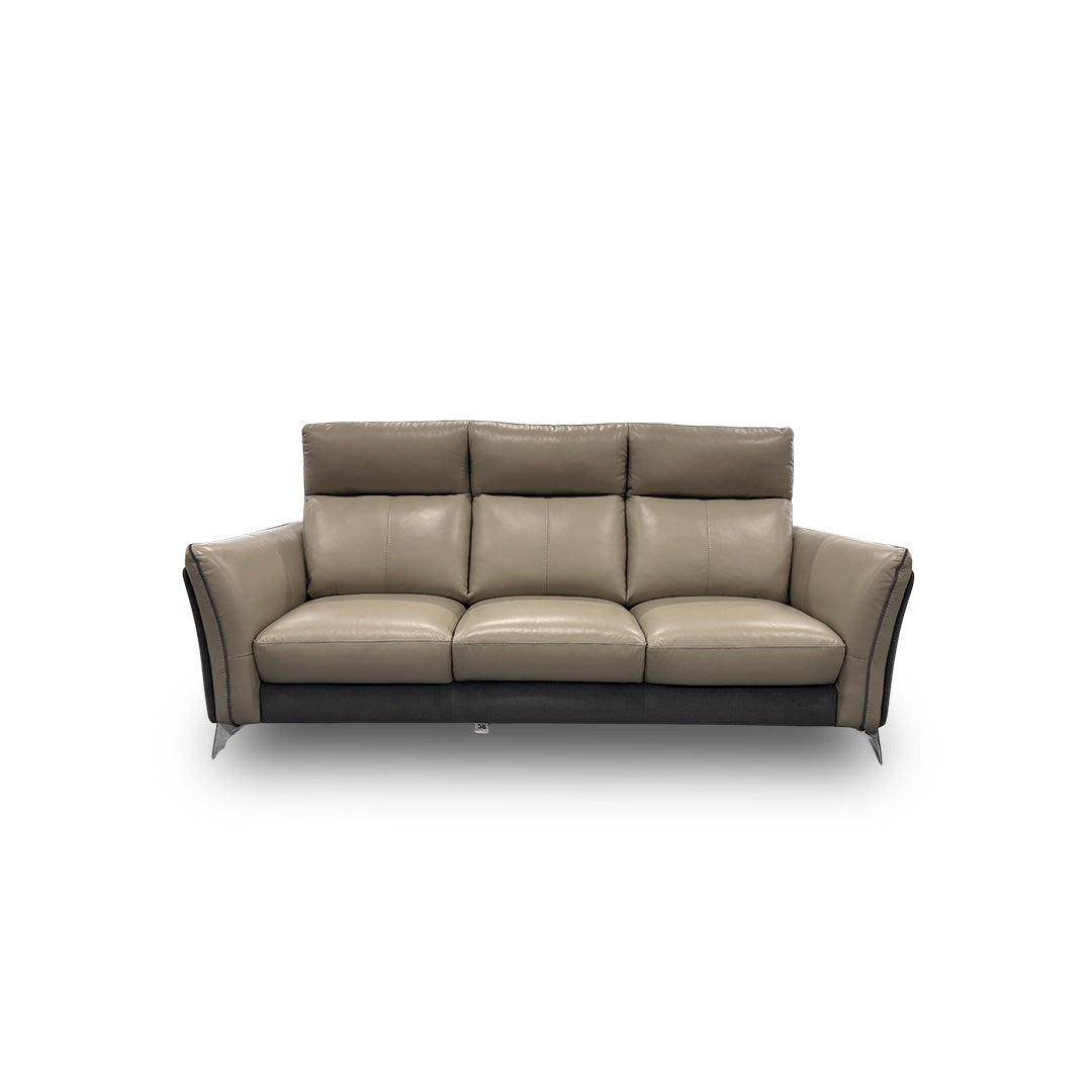 'Ego' Sand Leather Charcoal Fabric Combination 3 Seater Sofa