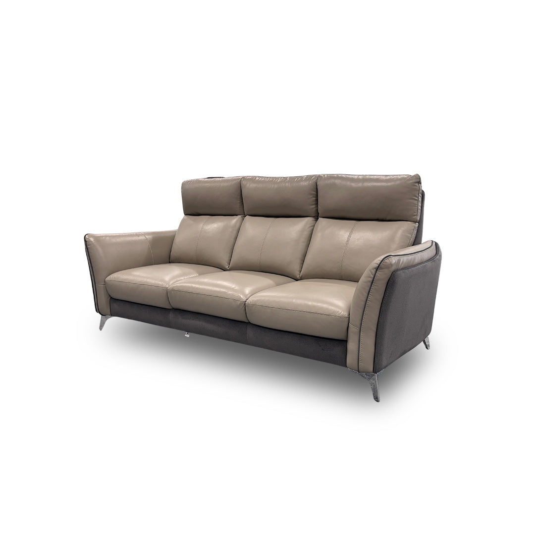 'Ego' Sand Leather Charcoal Fabric Combination 3 Seater Sofa