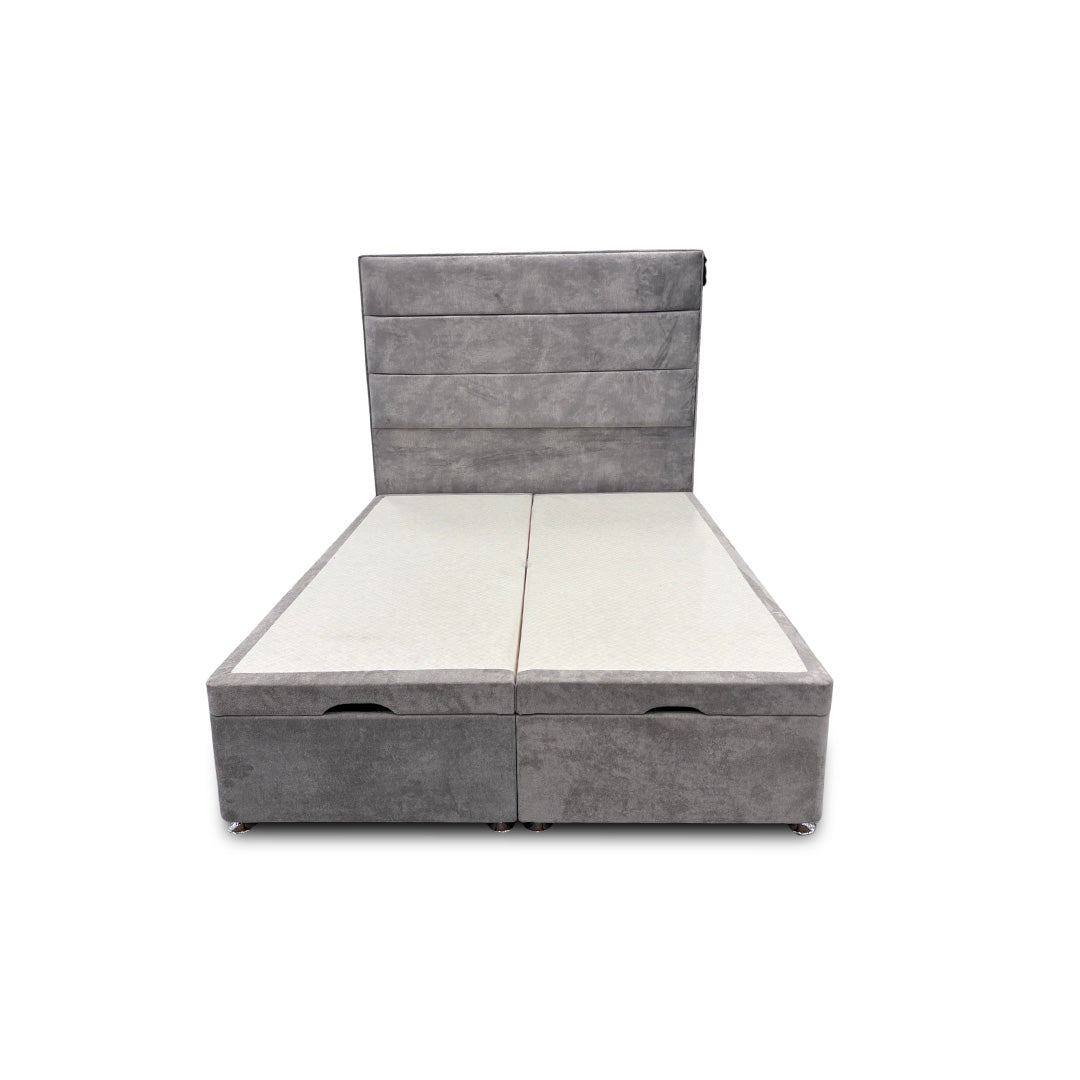 'Pisces' Lace Dolphin Velvet Floor Standing Headboard + Double Ottoman End Lift Base - Double