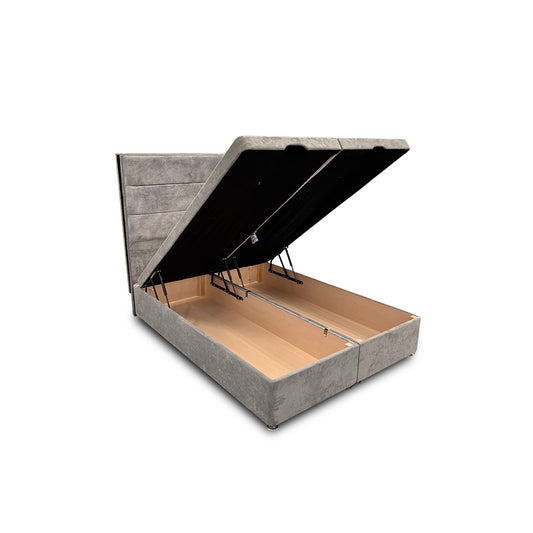 'Pisces' Lace Dolphin Velvet Floor Standing Headboard + Double Ottoman End Lift Base - Double