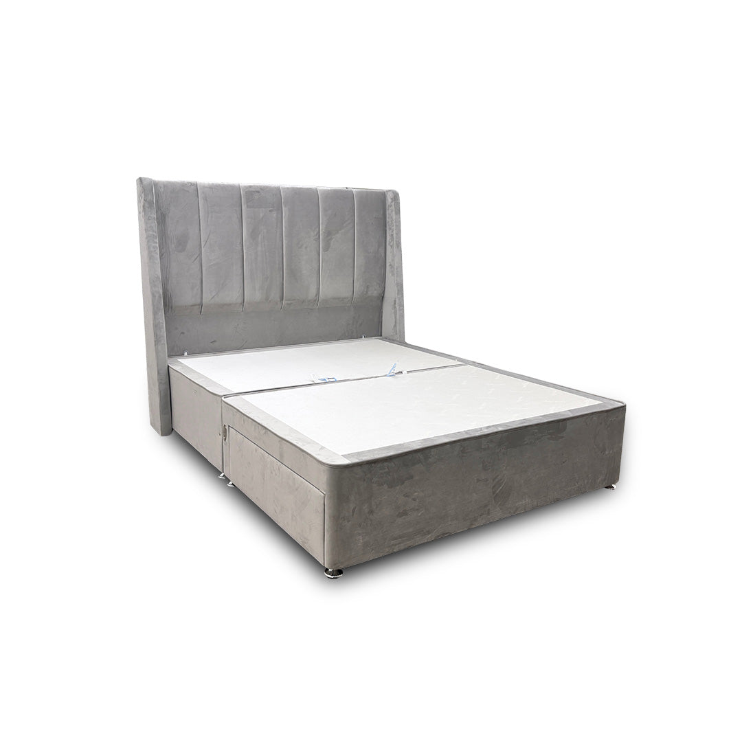 'Sleepeezee' Plush Light Grey Vail Floor Standing Headboard + 2 Draw Divan Base Bed - King