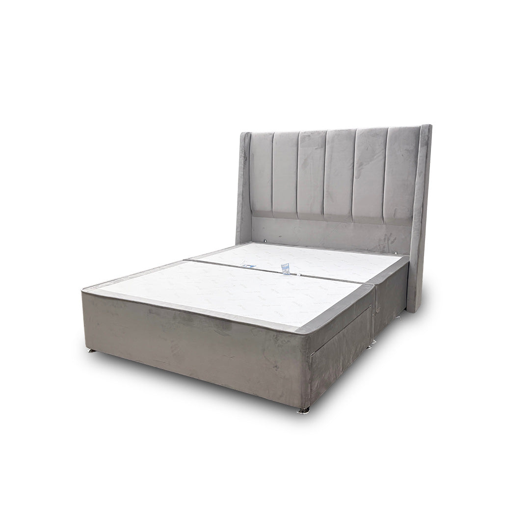 'Sleepeezee' Plush Light Grey Vail Floor Standing Headboard + 2 Draw Divan Base Bed - King