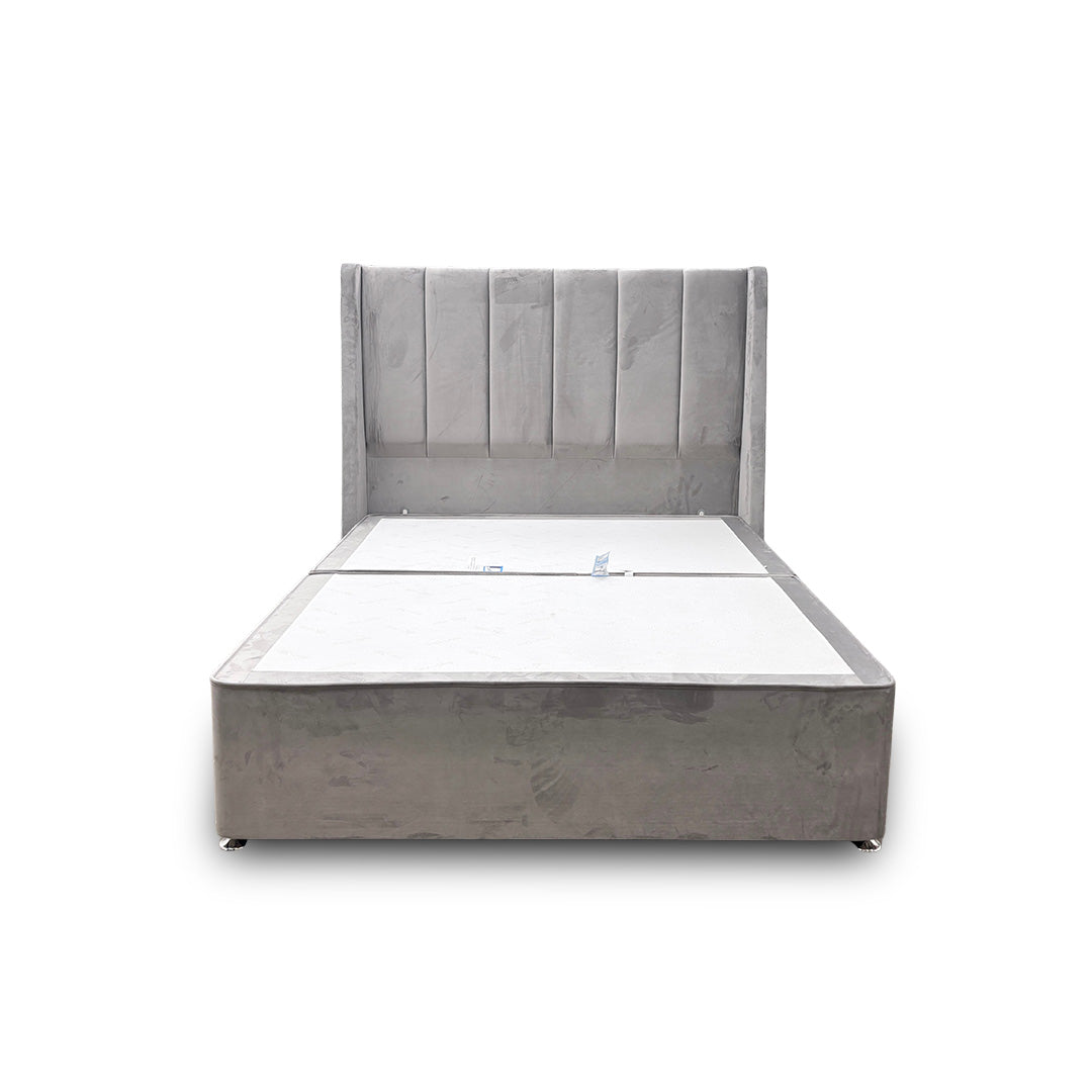 'Sleepeezee' Plush Light Grey Vail Floor Standing Headboard + 2 Draw Divan Base Bed - King